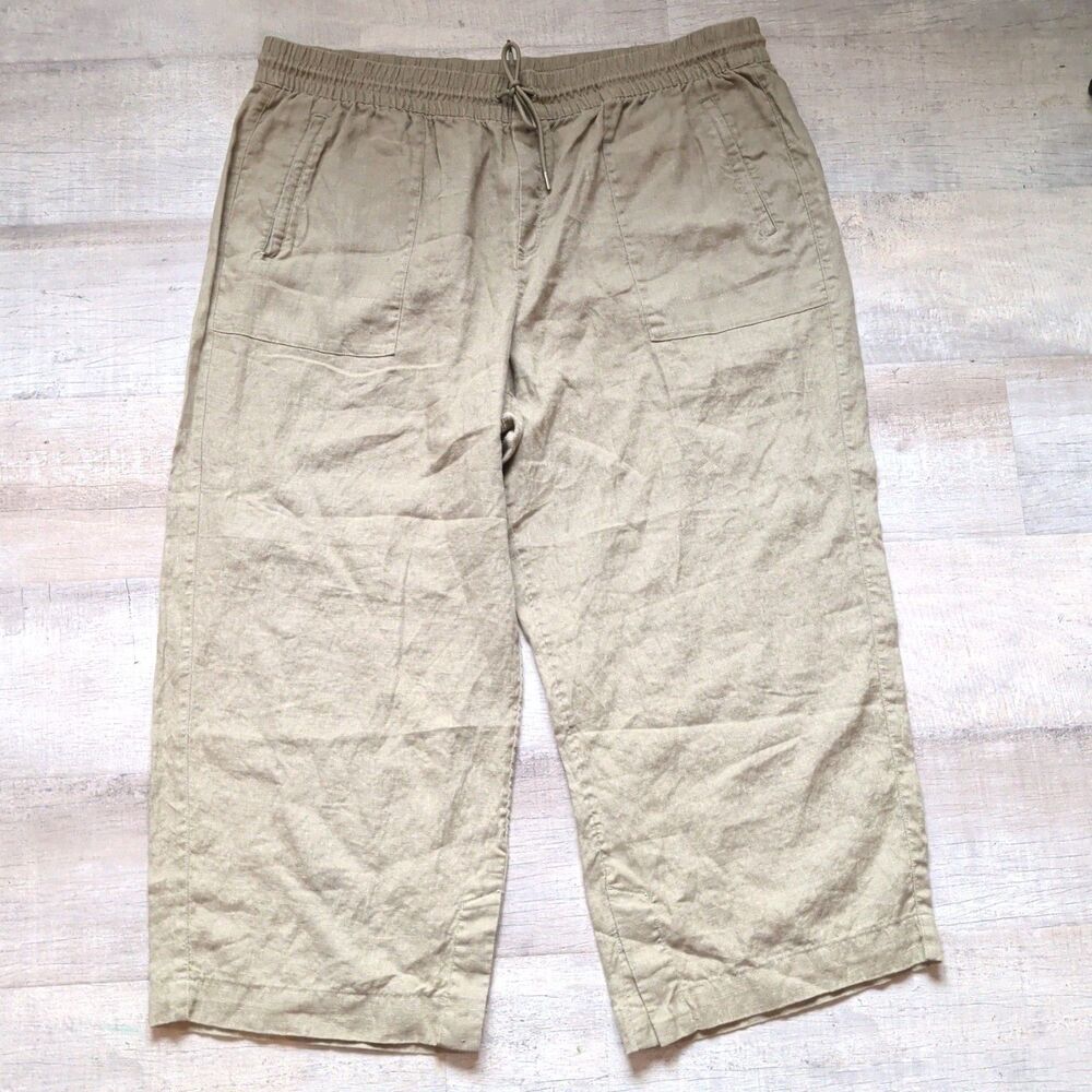 ​Athleta Women's Plus Size 2X 100% Linen Wide Leg Crop Pull-On Pants